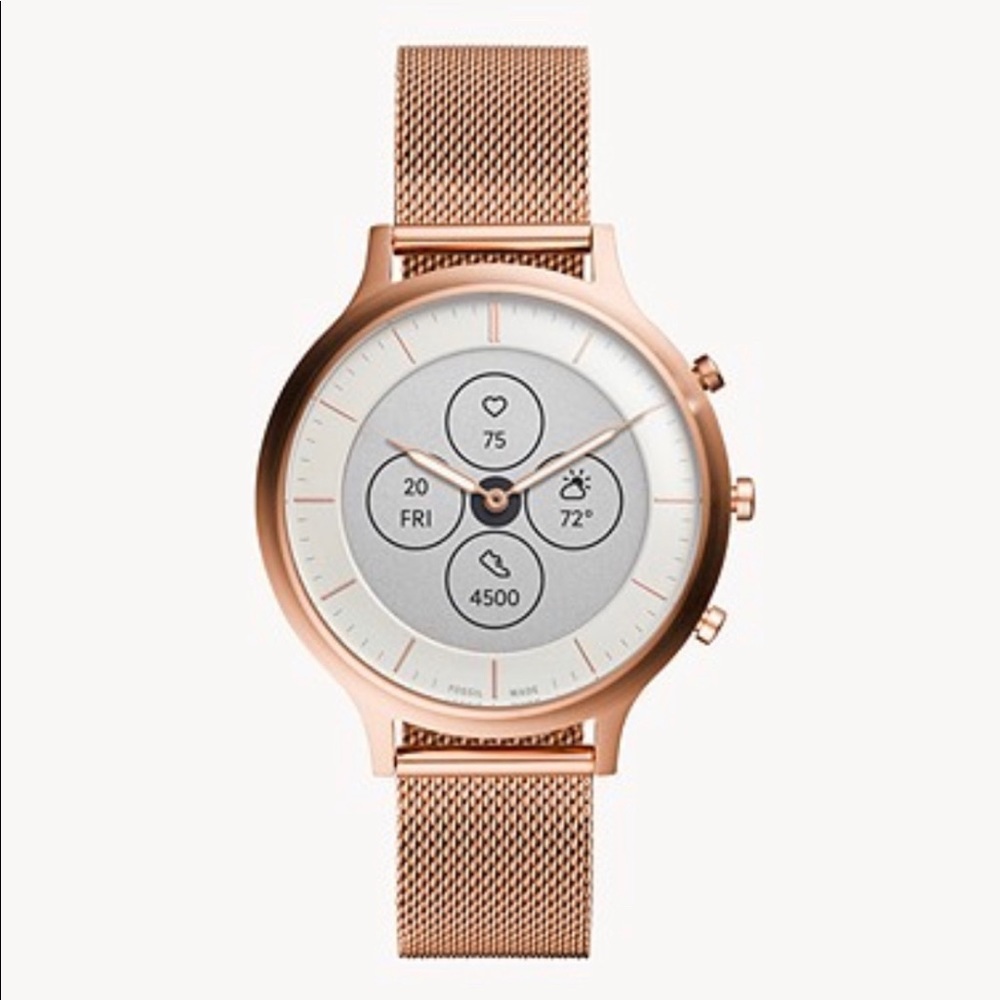 Fossil Hybrid Smartwatch HR Charter Rose Gold-Tone Stainless Steel Mesh